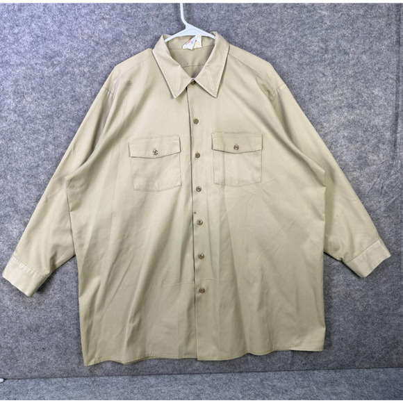 Dickies Long Sleeve Polo Men's 54x34 Brown Classic Button Down - Picture 1 of 8